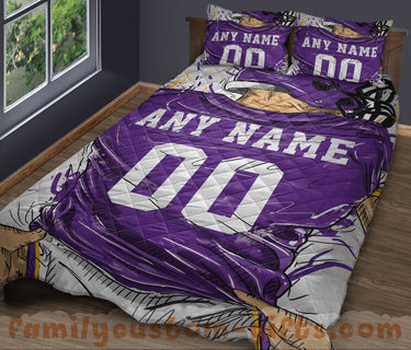 Custom Quilt Sets Minnesota Jersey Personalized Football Premium Quilt Bedding for Men Women